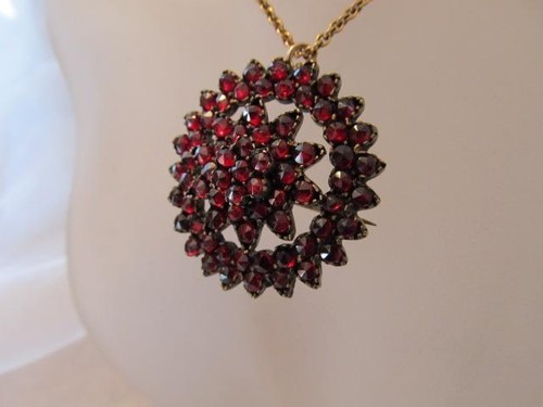 Estate Vintage~Antique Bohemian Rose ~Cut Garnet Three (3) Tier Necklace/Brooch - Picture 3 of 10