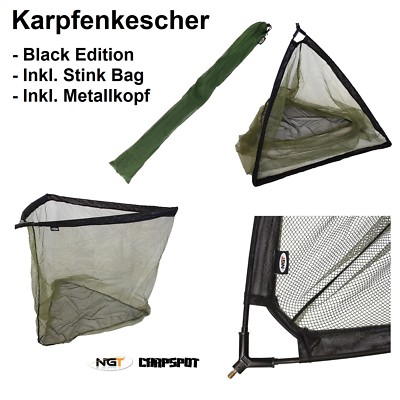 36'' Karpfenkescher + Tasche 92cm Bügelöffnung Landing Net mit black Metallblock