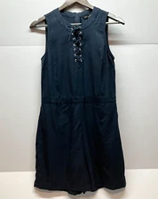 Banana Republic Womens Navy Blue Sleeveless Lace Up Romper Shorts Pockets Sz 4