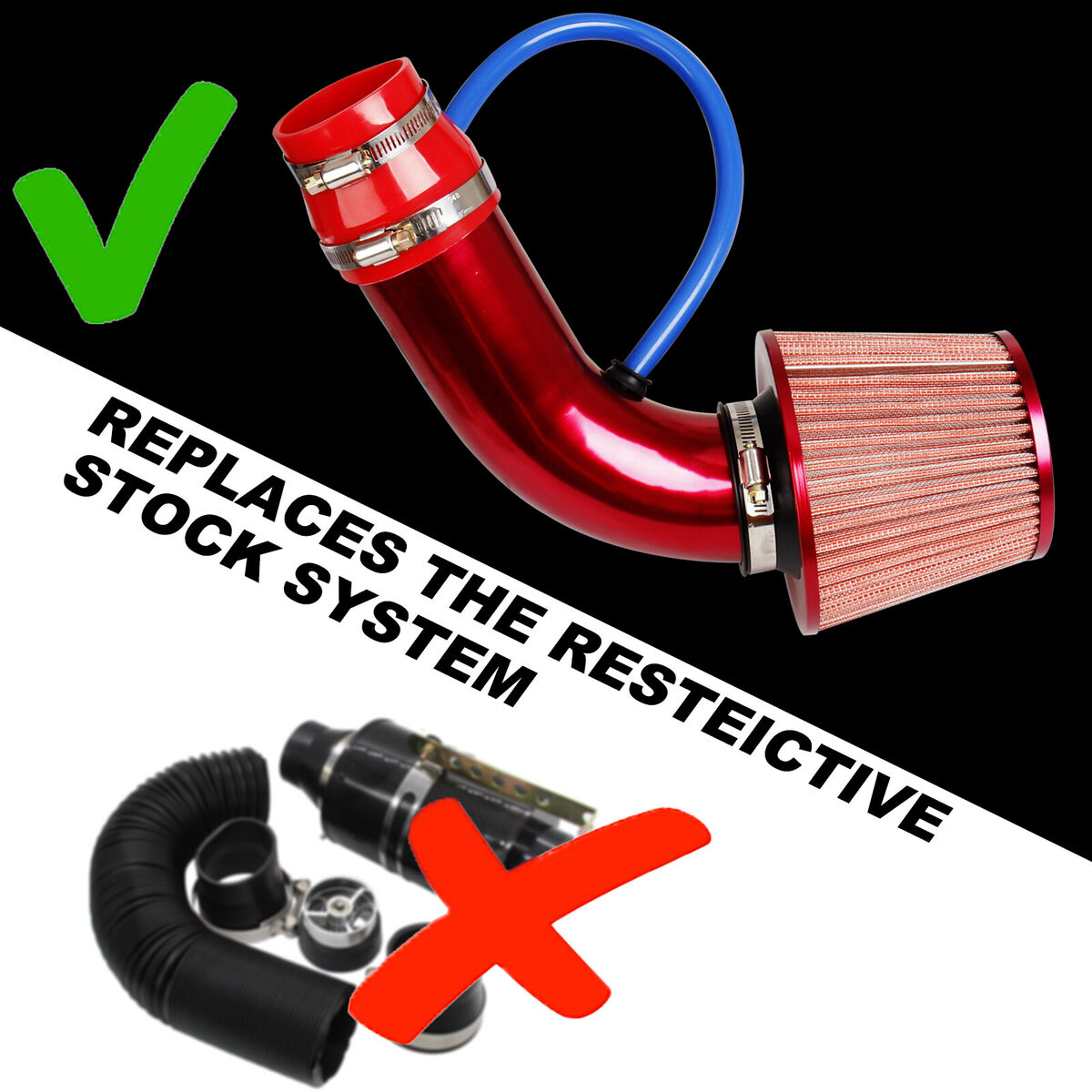 Aluminum Alloy Cold Air Intake Kit Red Pipe Diameter 3 fits for Car Engine