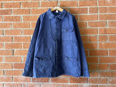 #ad Pit25quot; Vintage 90s Italian Work Chore Jacket Blue Navy Hidden Button Placket AU $64.00