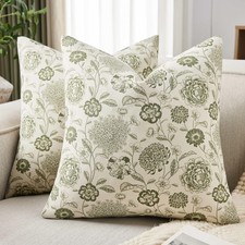 100 Cotton Botanical Throw Pillow Covers Set of 2, 18x18 Inch Moss, Farmhous...