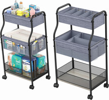 3-Tier Baby Diaper Caddy Organizer and Storage Cart, Mobile Metal Utility Cart w