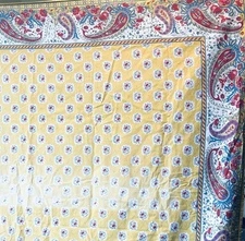 World Market Tablecloth Paisley border Yellow/Teal/Burgundy 