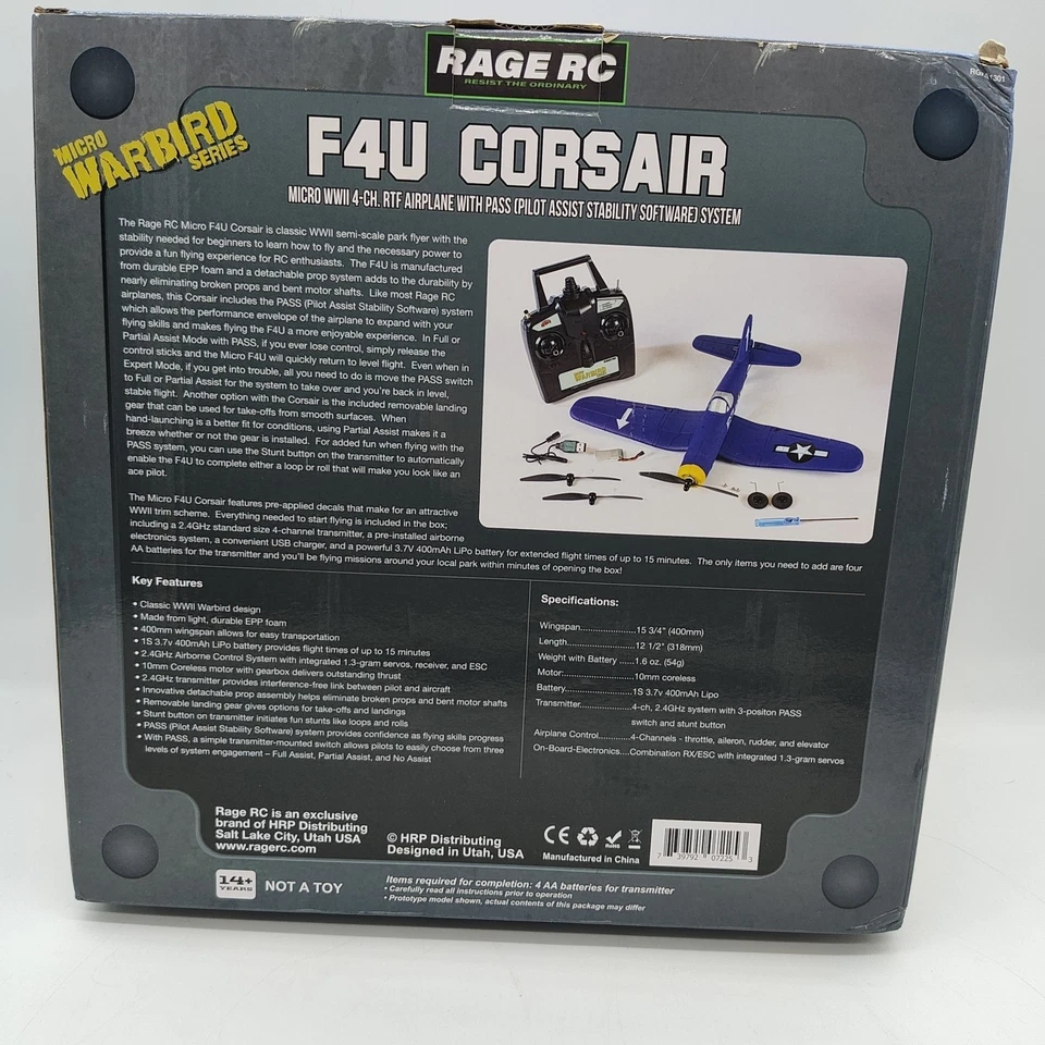 Rage R/C - F4U Corsair Micro RTF Airplane with PASS System - Image 3 of 4