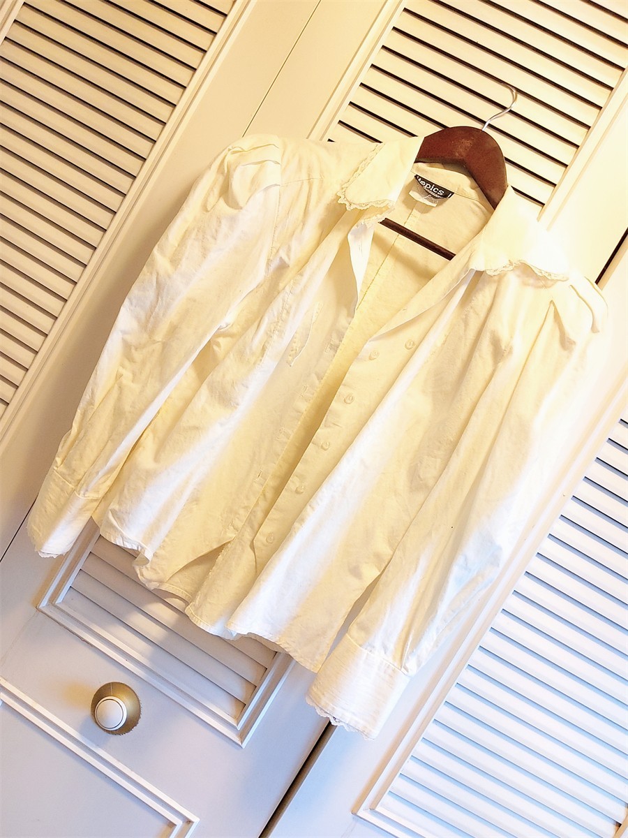 Vintage White Blouse Longe Sleeve Cottage Core Victorian S 101225