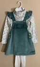 Tahari Girls 2T Green Floral Overall Dress Tights Outfit New