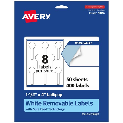 #ad Avery Matte White Removable Lollipop Labels Sure Feed Technology $72.74