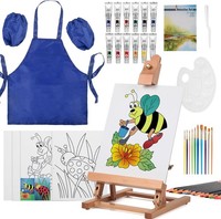 Malset 43-Teilig Mit Tischstaffelei Acrylfarben Buntstifte Pinsel Leinwand