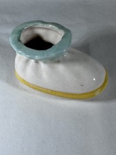 Vintage Adorable White/Aqua/Yellow Ceramic Decorative Baby Shoe