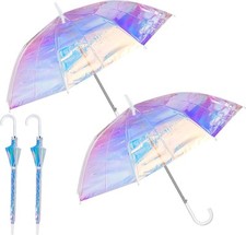 Dunzy Holographic Wide Umbrella Adult Clear Iridescent for Women...