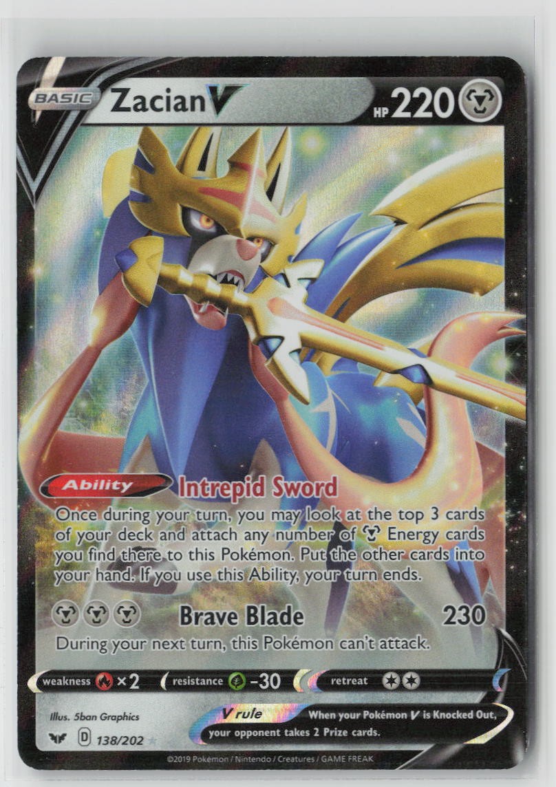 Pokemon Zacian V #138/202 SWSH01: Sword & Shield Base Set Near Mint or Better