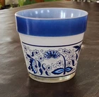 Vintage Onion Flower Blue White Glass Flower  Pot - Floral Planter Dish