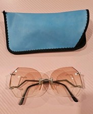 Vintage Frameless Big Eyes Womens Mens Unisex Glasses 70s 80s Tinted