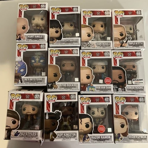 WWE Funko Lot of 12 Kurt rock rey kofi Roman HHH Shawn Chyna Becky razor rvd aj