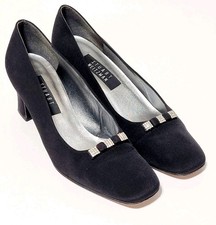 Stuart Weitzman 5W45178 Crystal Glam Black Fabric Pumps Block Heel Shoes Wms 8B