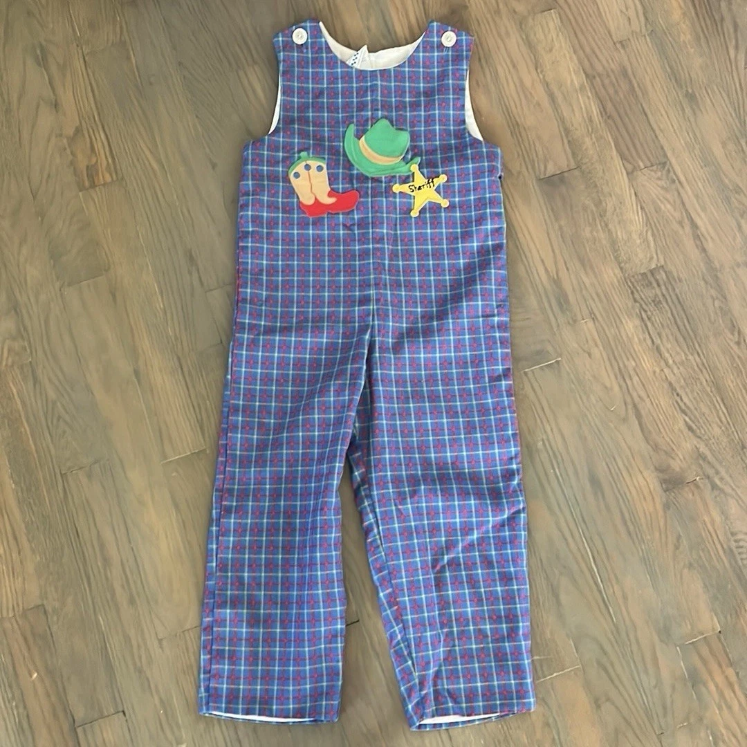 Kelly's Kids Blue Plaid Jumpsuit with Cowboy Sheriff Accents Overalls Size 5