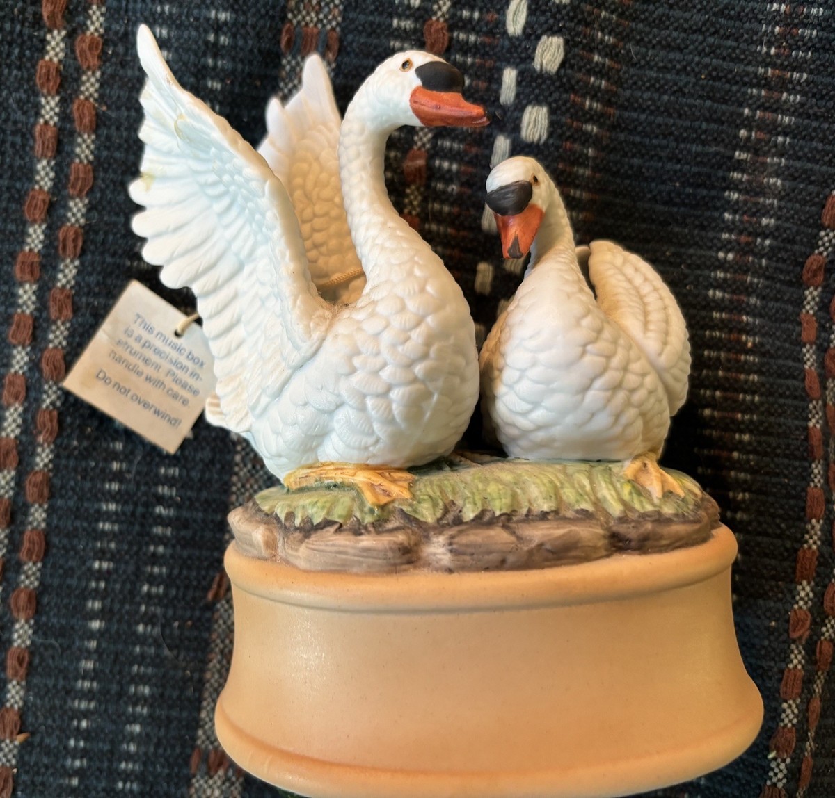 Vintage Schmid Porcelain Pair of Swans Music Box Figurine Plays