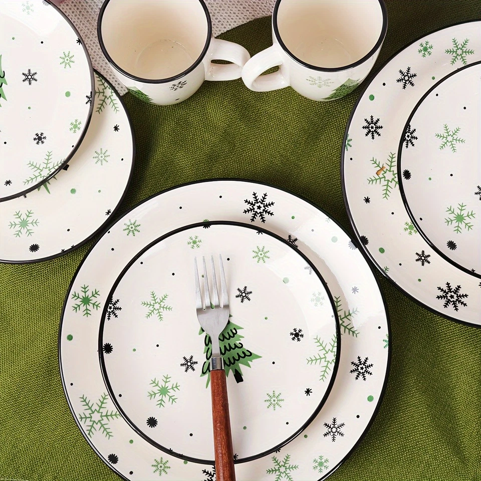 Juego de vajilla de cerámica para árbol de Navidad, juego de platos de 16 piezas para 4, cena navideña Foto 4 de 4