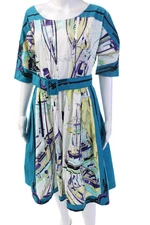 Samantha Sung Women Fit & Flare Shirt Dress Blue Cotton 3/4 Sleeve Size 10