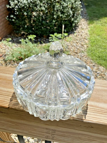 VTG Anchor Hocking Glass (Old Cafe Pattern) Covered Candy Bowl 1960 Grandmas