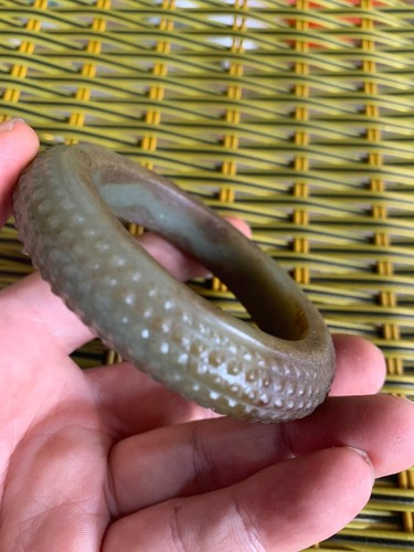Unique Rare Chinese Old Natural HeTian Jade Hand Carved Bangle Bracelet