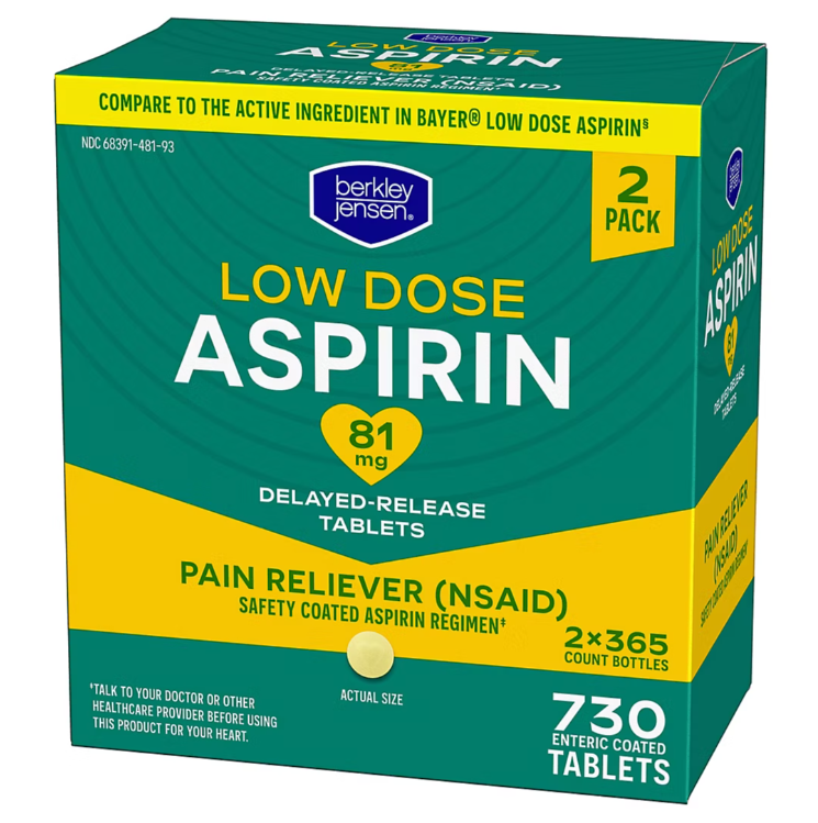 Berkley Jensen Low Dose Aspirin 81 mg Coated Compare to Bayer, 730