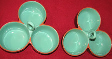BF Bobby Flay Three Bowl Condiment Dip Server Blue Brown 2X Handle