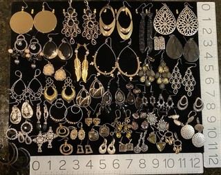 Preowned Lot Of 44 Pairs Of Earrings Edgy Hard Rock Style Black Stones & More