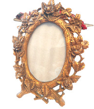 Vintage Gold Roses Picture Frame Oval Floral Rose Style Tabletop Ornate 8" x 6"