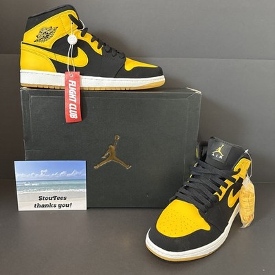 Size 9.5 Nike Air Jordan 1 Retro Mid New Love Pollen Yellow Black Sneaker Shoe