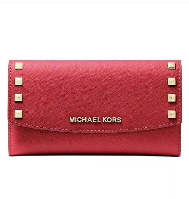❤️ Michael Kors Karla Large Trifold Bright Red/Gold Wallet - Main Image