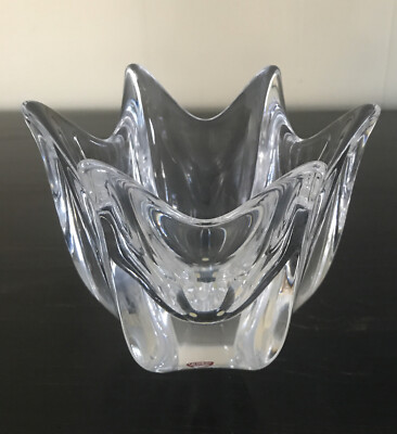 Orrefors Crystal Bowl Tulip Shape (6 points) 5  X 6 Signed Sticker Candy Dish