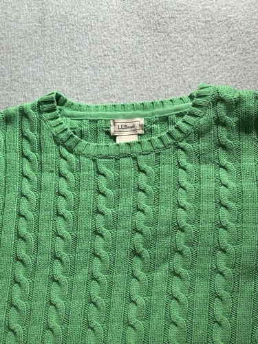 LL Bean Sweater Womens Large Cable Knit Green Pullover Sweatshirt St Patricks - Picture 6 of 8