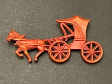 Early Plastic Brooch Horse Drawn Carriage Celluloid Pin C Clasp