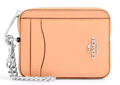 🧡Coach Zip Card Case - 6303 Faded Blush (Peach) Refined Pebble