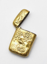 Pyrogène boîte allumettes grattoir art nouveau laiton décor oiseaux  matchbox