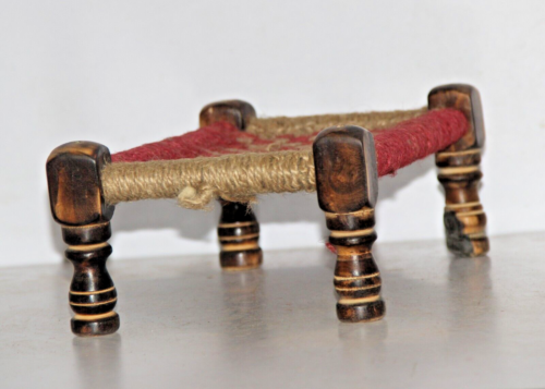 Vintage Colorful Wooden Handmade Traditional Jute Rope Charpai Khat khatli Stool - Picture 8 of 11
