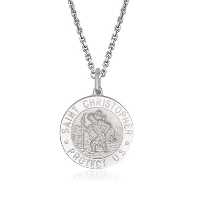 Unique 925 Italian Sterling Silver St. Christopher Pendant Medal 18 MM w/ Chain 