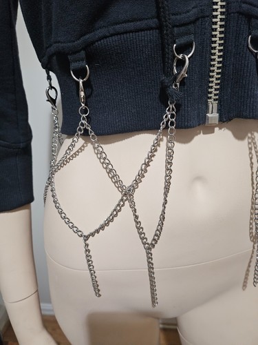 VTG Lip Service Hoodie Detachable Chains Cropped Crop Medium RARE 73-251 18854 - Picture 5 of 11