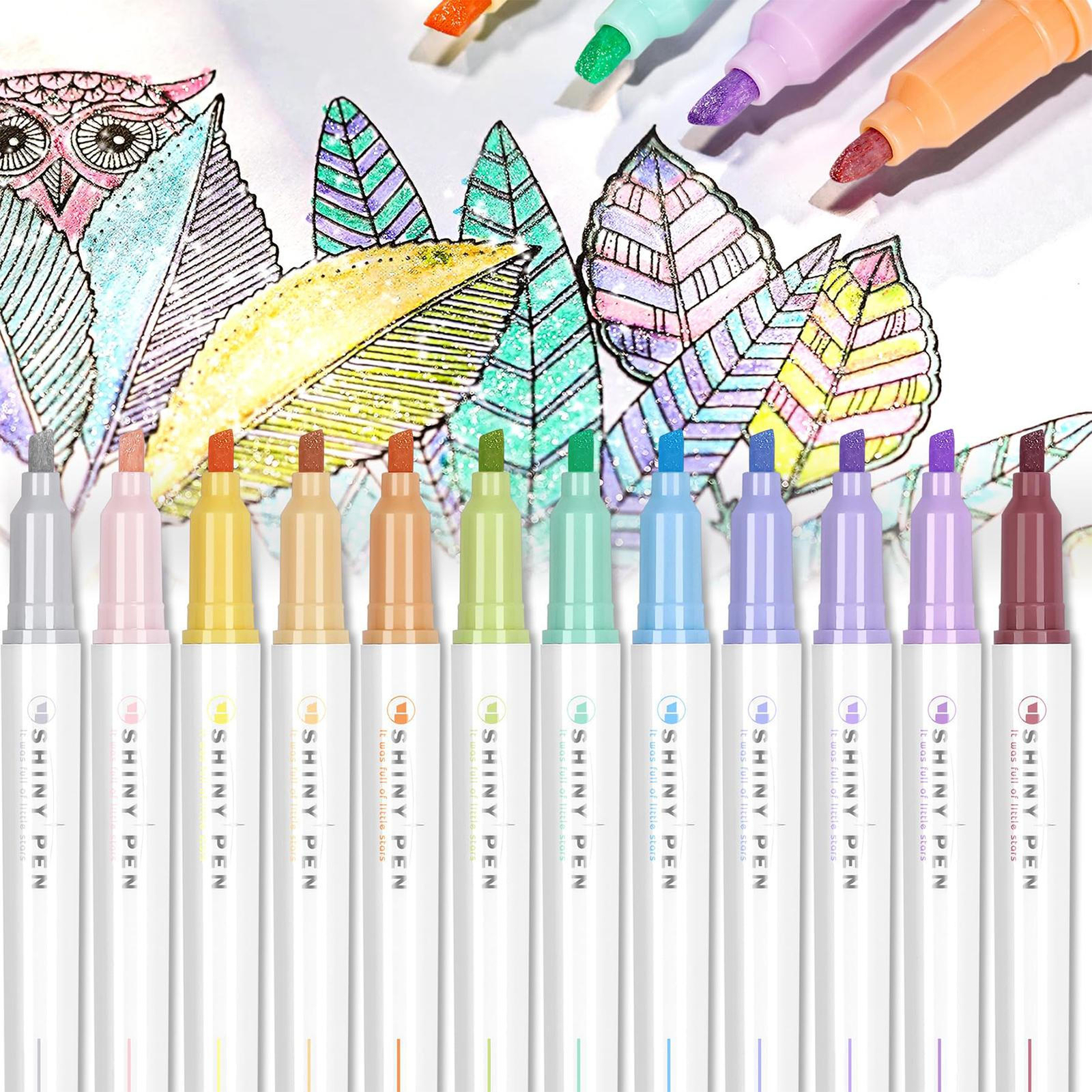 4pcs/set Glitter Aesthetic Highlighters Chisel Tip Markers Multifunction Pen-image