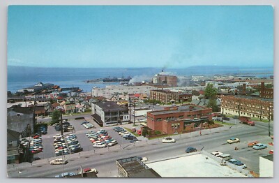 Everett Washington, Birds Eye View Skyline Port Gardener Bay, Vintage Postcard