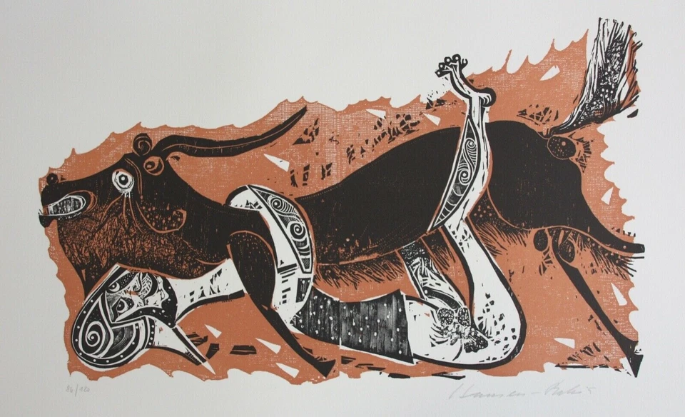 Karl-Heinz Hansen Bahia (1915-1978) sign. Farbholzschnitt, Mythologische Szene - Bild 3 von 4