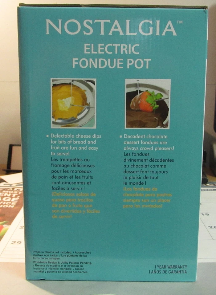 Juego de fondue eléctrica Nostalgia olla de chocolate y queso 8 tenedores pinchos codificados por colores Foto 4 de 4