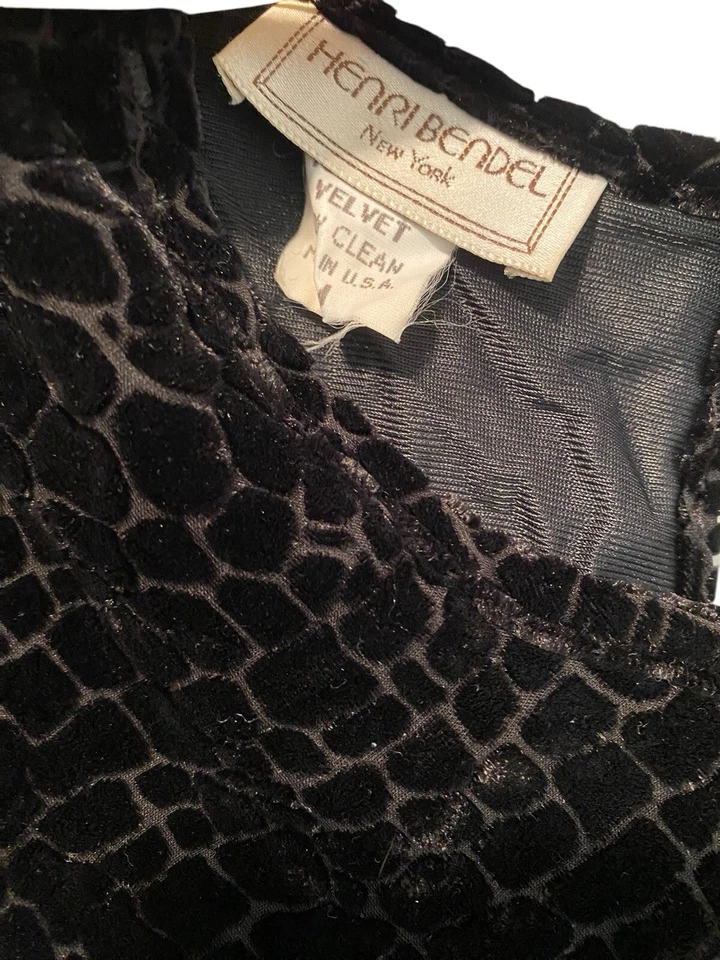 Maxi Vestido Vintage Henri Bendel Terciopelo Burnout Años 90 Y2K Cachicho Negro M Foto 3 de 4