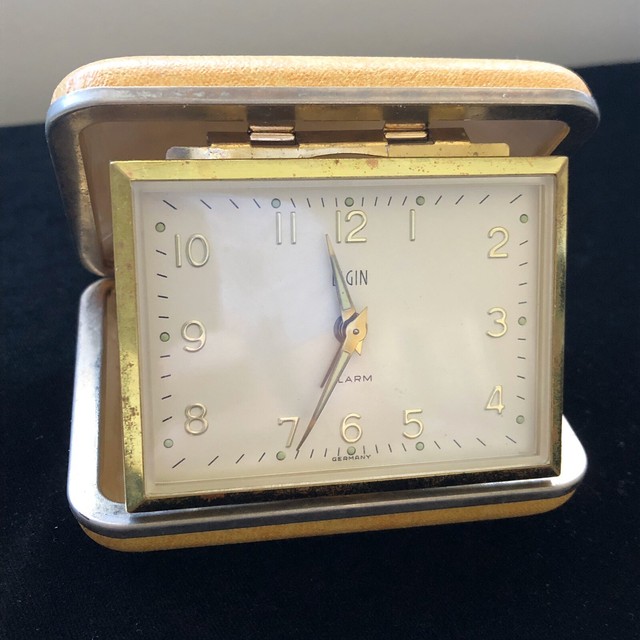 Vintage Elgin Travel Alarm Clock in Clamshell Case eBay