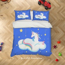 3D Unicorn Cloud Star Kids Blue Quilt Cover Set Duvet Cover Bedding Pillowcases