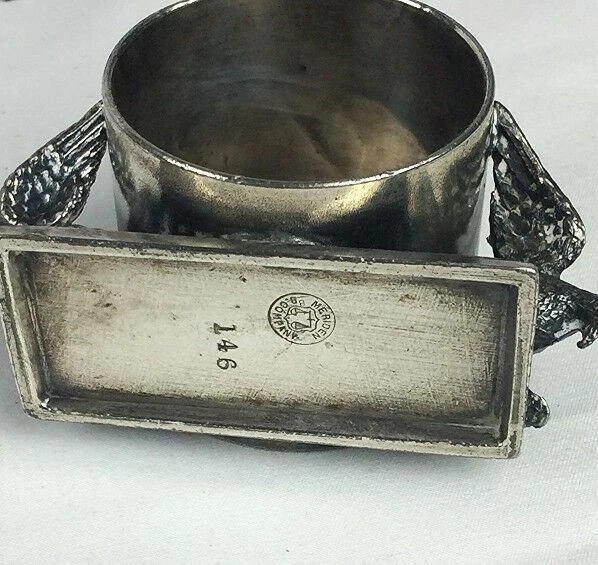 2 soportes de anillo servilletero pájaro figurativo placa de plata antiguo victoriano Meriden  Foto 4 de 4