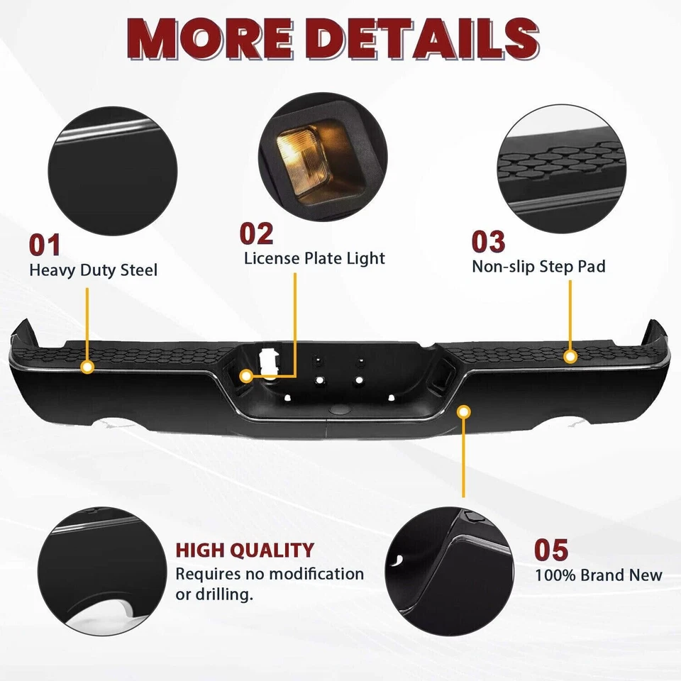 Black Rear Bumper Assy For 2009-2018 Dodge Ram 1500 Dual Exhaust w/o Sensor New - Imagem 2 de 4