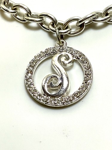 Silver Initial S Letter Made With Swarovski Crystals Pendant Charm Bracelet - Picture 2 of 7